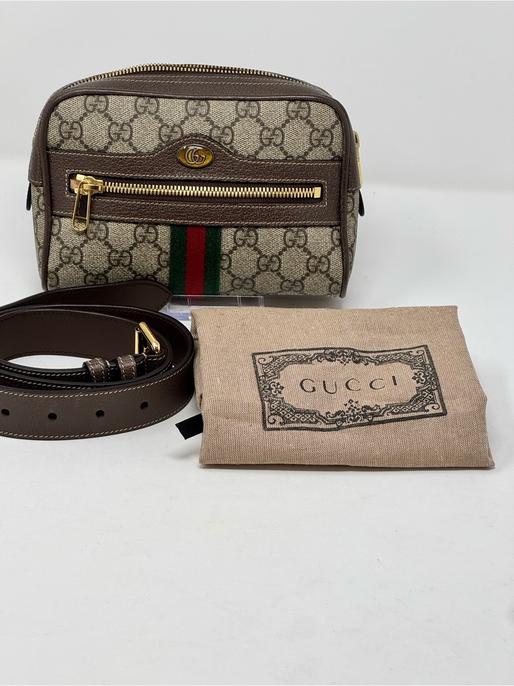GUCCI Ophidia Small GG Supreme Canvas Web Belt Bag Brown
